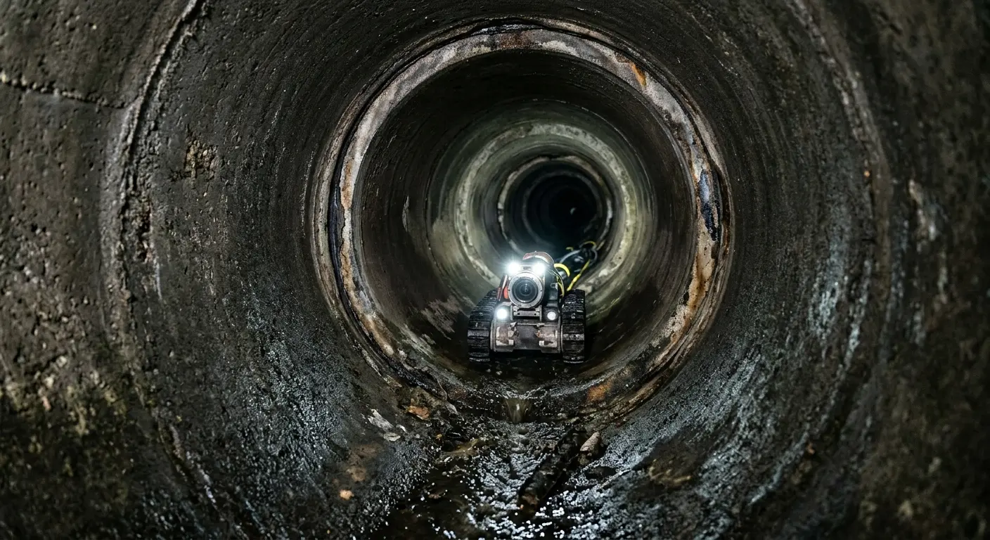 Robotic sewer camera inspecting pipe interior for Sewer Line Repair in EspaÃ±ola