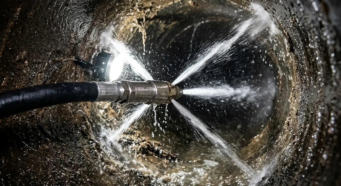 High-pressure hydro jetting nozzle cleaning sewer pipe for Trenchless Sewer Repair in EspaÃ±ola